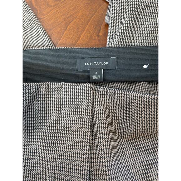 Ann Taylor Houndstooth Dress Pants 2 Black Brown Ankle Slit High Rise Trousers - Picture 4 of 11